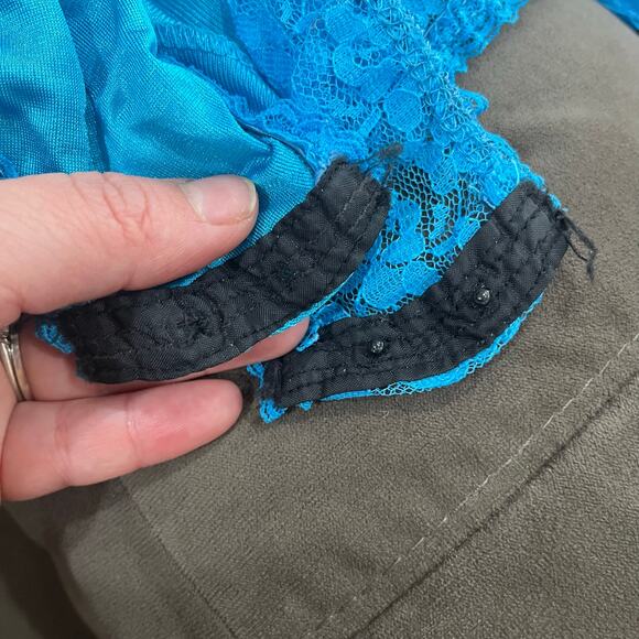 70s Lace Blue Ruffle Bodysuit Teddy Size Medium - Picture 4 of 11